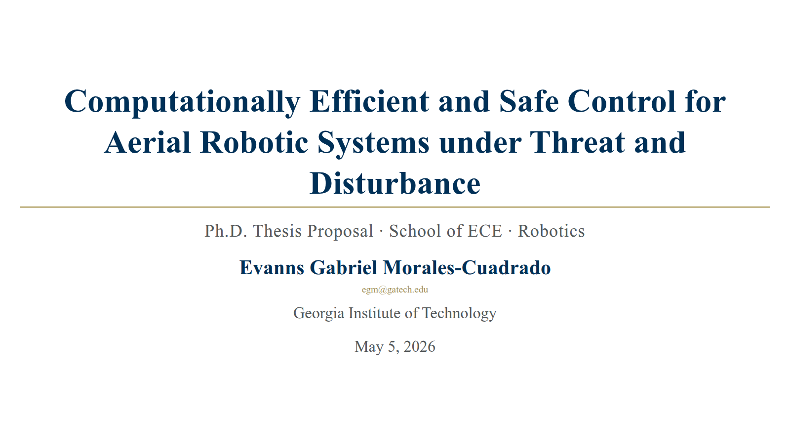 Title slide of a Ph.D. thesis proposal built with the Georgia Tech Quarto slide theme